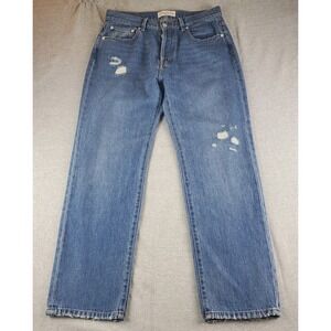 Officine Generale Naomi Jeans Womens 29 Blue Denim Distressed Button Fly